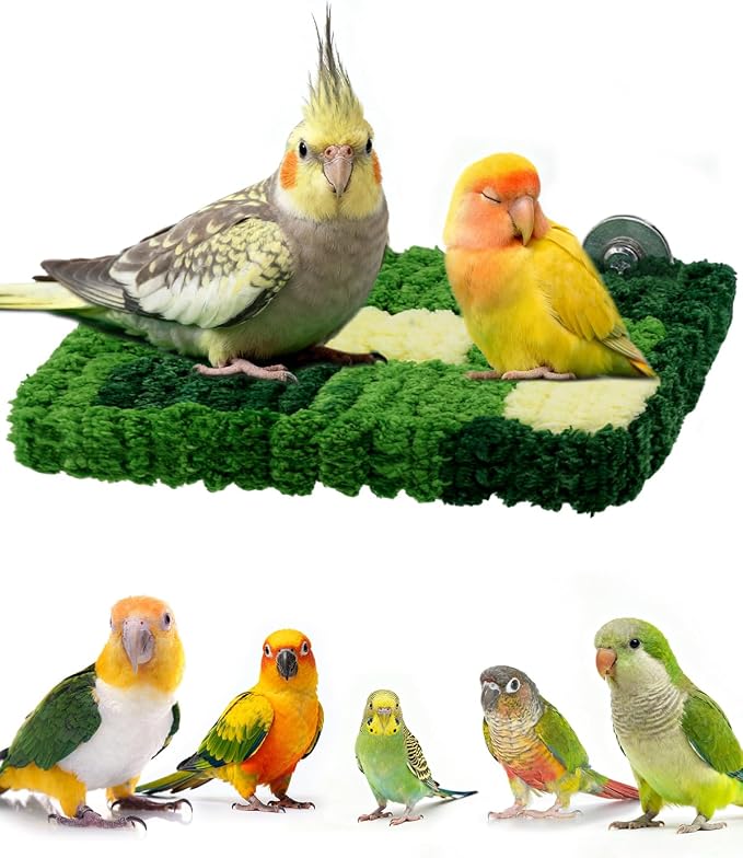 Warm Coral Fleece Bird Perch, Soft & Gentle for Sensitive Feet | Hanging Flat Resting Platform with Sturdy Frame, Secure Foot Grip, Spacious Perch for 1-2 Birds, Budgies & Cockatiels