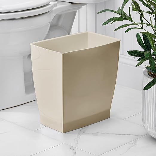 iDesign Small Plastic Bathroom Trash Can, Slim Rectangle Garbage Bin for Bedroom, Office, Dorm, 2-Pack, Brown
