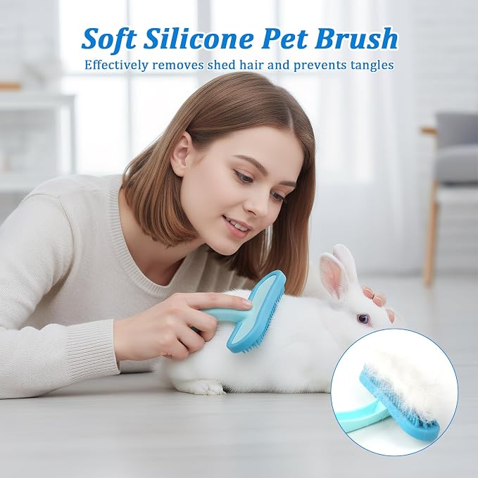 Guinea Pig and Bunny Brush, Beauty Silicone Brush, Soft Smoothing Dog Brush, Shedding Season Helps Untangle Mats and Comb Loose Fur for Chinchillas, Bunnys, Guinea Pigs and Puppies (Blue)