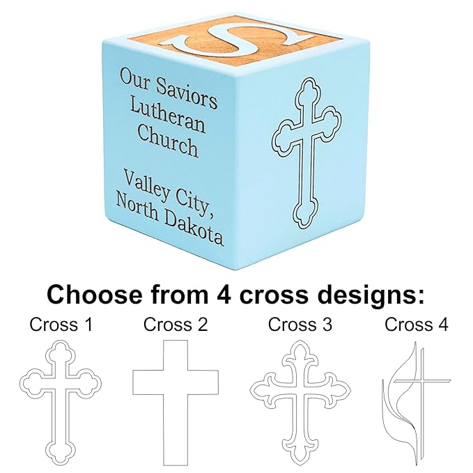 Personalized Blue Baby Dedication/Christening Wood Block, Choose From 3 Sizes, Unique Baptism Gift For Boy (3" blue)