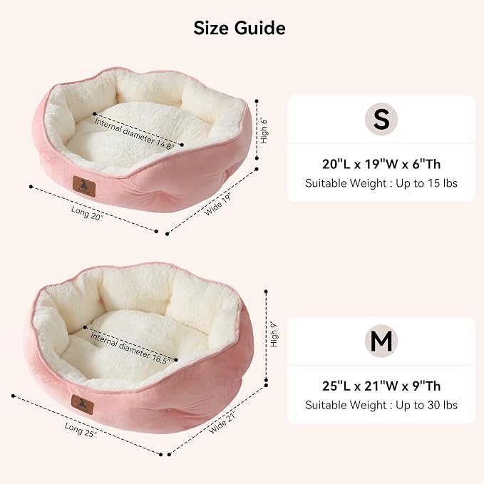 Asvin Small Dog Bed for Small Dogs, Cat Beds for Indoor Cats, Pet Bed for Puppy and Kitty, Extra Soft & Machine Washable with Anti-Slip & Water-Resistant Oxford Bottom, Pink, 20 inches