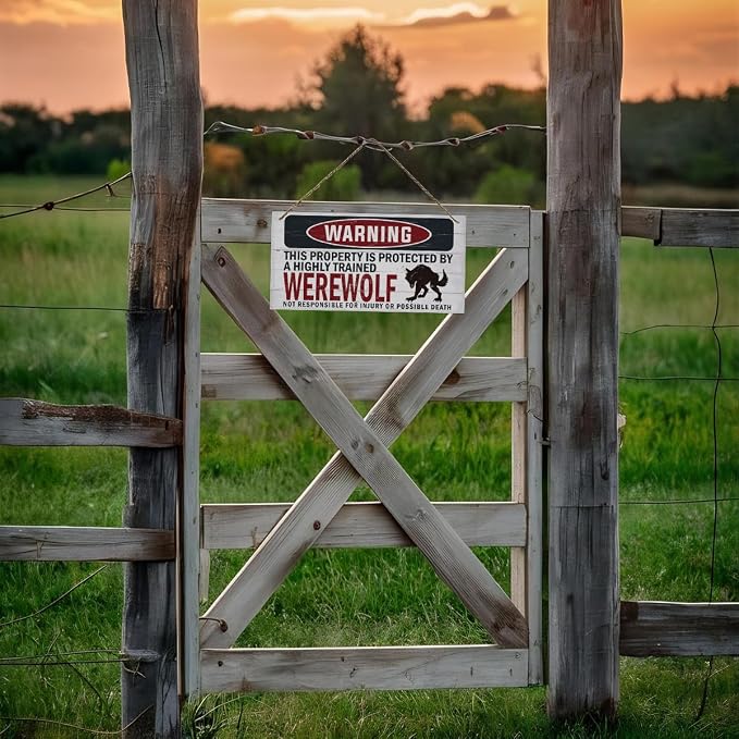 Warning Sign, Werewolf Warning Wood Plaque Sign, Funny Door Signs, Decorative Wood Hanging Suspension Plaque, Farmhouse Wooden Wall Decor, Outdoor Hanging Wooden Signs
