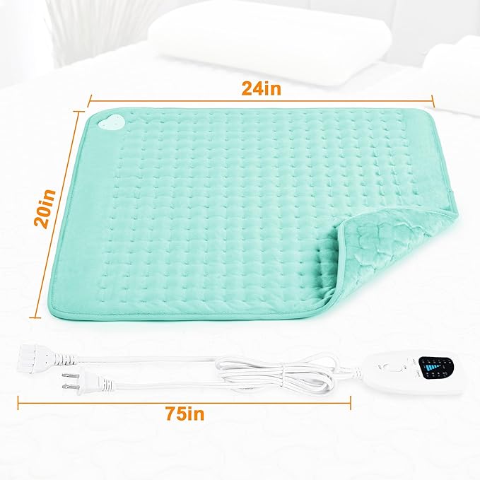 Deepsoon Heating Pad,Electric Heating Pads for Back,Neck,Abdomen,Moist Heating Pad for Shoulder,Knee,Arms,Legs,Dry/Moist Heat & Auto Shut Off,Christmas Gifts for Men and Women,Light Green,24x20 Inch