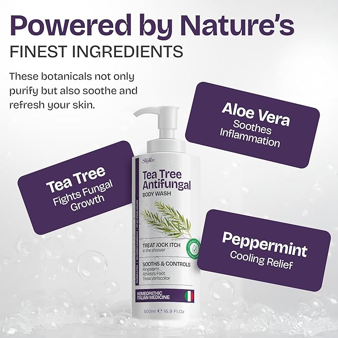 AntiFungal Body Wash With Tea Tree Oil | For Jock Itch, Athletes Foot & Ringworm | Paraben Free Tea Tree Soap For Men & Women 16.9 fl oz For All Skin Types