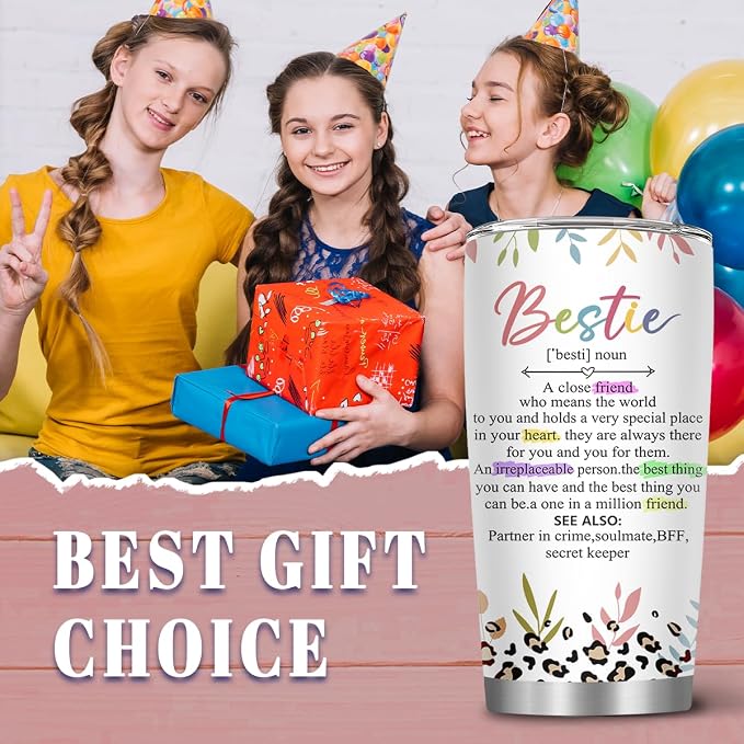 Bestie Gifts for Women, 20 Oz Bestfriend Tumblers for Women with Brush & Straw, Bestie Tumbler, Friendship Gift for Birthday Thanksgiving Christmas, Friend Coffee Tumbler, 1 PCS