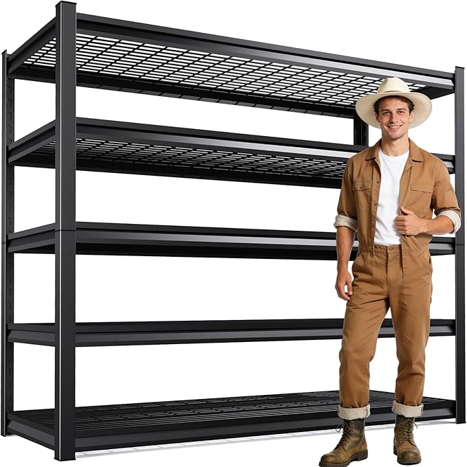 Garage Shelving, Heavy Duty Garage Shelves, Adjustable Metal Shelving Unit, Easy Assembly Garage Storage Shelves, 3000LBS Storage Rack Shelf for Garage, Basement, 72" H x 59" W x 19.6" D