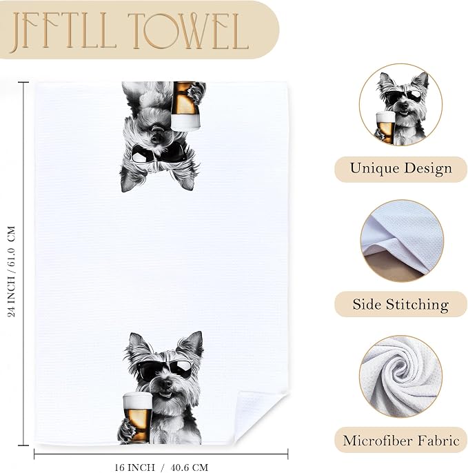 Funny Yorkshire Terrier Beer Kitchen Towels, Yorkshire Terrier Gifts Dish Tea Towels for Kitchen Decor, Bar Towel for Bartender Kitchen, Beer Lover Gift, 16x24 Inch
