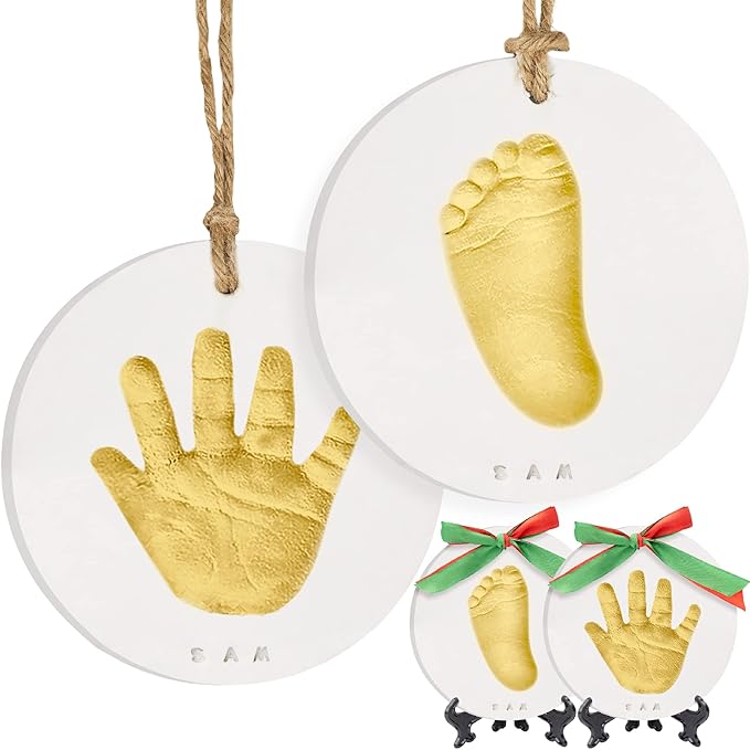 KeaBabies Baby Hand and Footprint Kit Girls, Boys - Personalized Baby Footprint Ornament Kit, Newborn Keepsake Gifts for New Mom, Easy to Use Handprint Makers, Cute Shower Gifts (Gold Paint, Cherish)