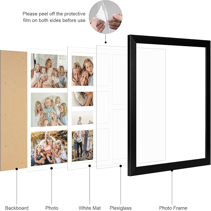 11x13 Collage frame with 5 Openings 4X6 Pictures, Multiple Picture Frame with Mat, Wall or Tabletop Decor, Black Wood Grain,2 Pack