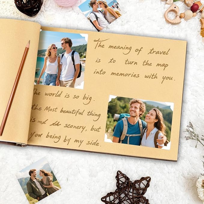 Personalized Wooden Photo Albums,Retro Style Personalized Guest Book,Vintage Photo Scrapbook Albums,DIY Photo Albums 4x6 - Heartfelt Gift for Family, Weddings, and Travel Memories
