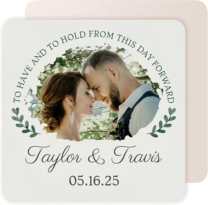 40 Pack Personalized Wedding Coasters, Custom Cardboard Coasters for Drinks with Photo Print and Text, Keepsake Wedding Favors and Gifts for Couples, 4x4 Square, Design 4