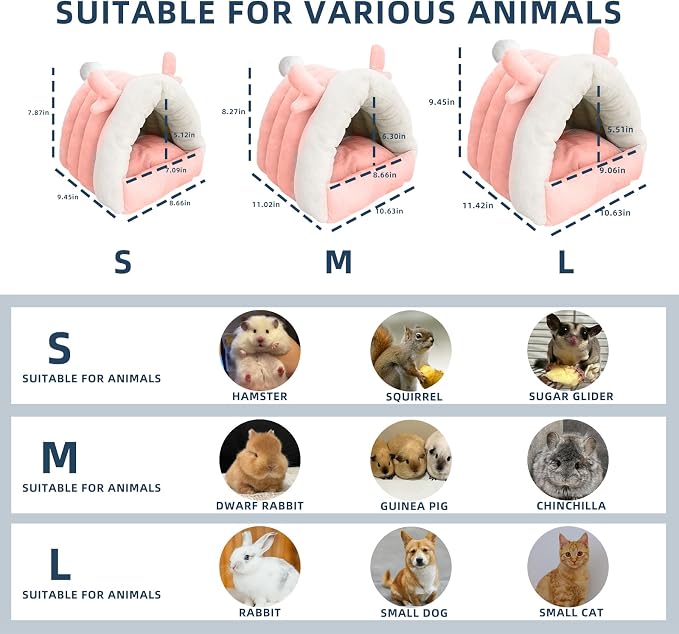 Guinea Pig Hideout, Warm Bed for Guinea Pig,Rabbits, Chinchillas, Guinea Pig Bed, Cozy Small Animal Winter Shelter (Pink, Small)