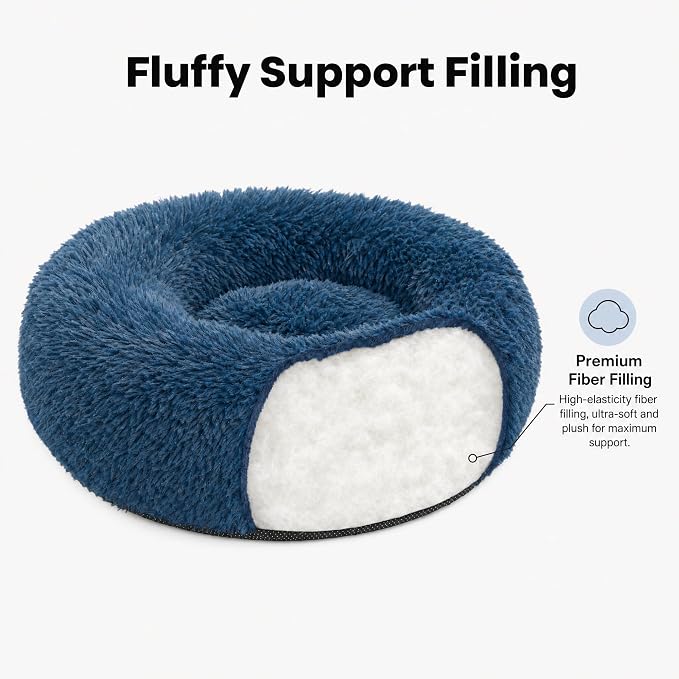 Tiny Dog Bed for Extra Small Dogs for Chihuahua Pomeranian Toy Poodle | 15 Inch Washable Puppy Bed,Soft Faux Fur Calming Donut Bed,Navy blue