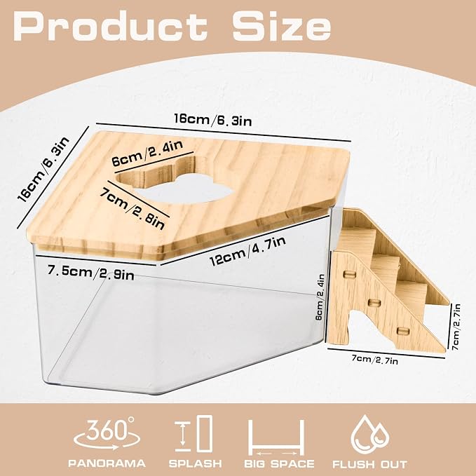 Hamster Sand Bath, Pentagon Acrylic Hamster Dig Box with Wood Cover, Sand Bath for Hamsters, Small Animals