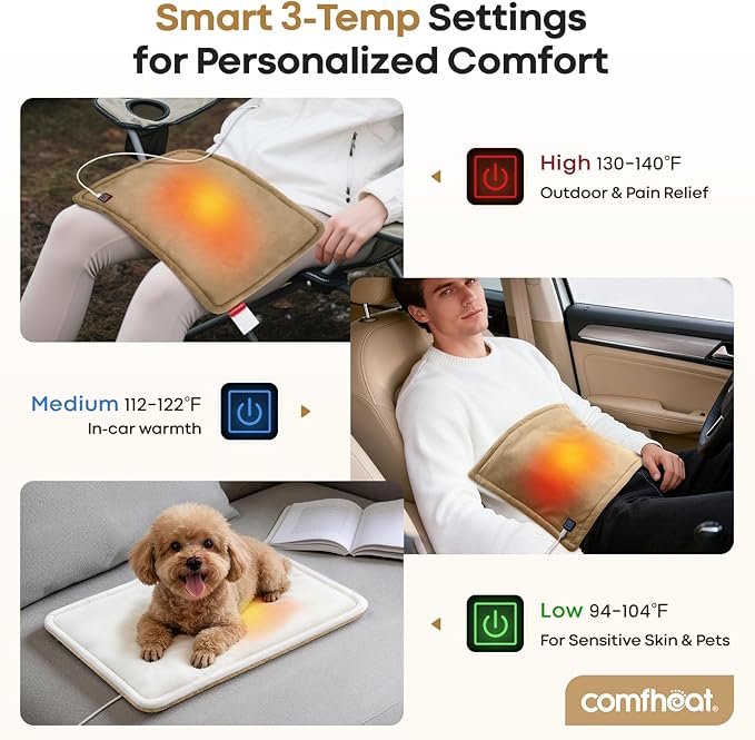 USB Heating Pad, 5V Heated Travel Pads, 3 Heat Settings & Auto Shut Off, Hot Therapy for Pain Relief Abdomen Cramps (16"x 12") (Non-Chargeable) Khaki