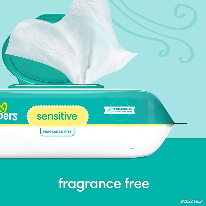 Pampers Baby Wipes Sensitive, Water Based Baby Wipes, Hypoallergenic and Unscented Baby Wipes, 168 Wipes Total (2 Flip-Top Packs)