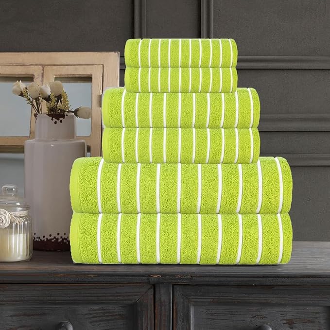 CASA COPENHAGEN Ecstatic 6 Pieces Towel Set- Lime Green, 600 GSM 2 Bath Towel 2 Hand Towel 2 Washcloth, Designed in Denmark Made of Soft Egyptian Cotton for Bathroom, Kitchen & Shower