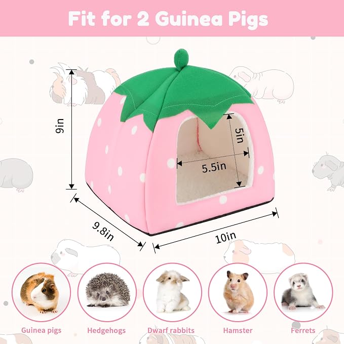 BWOGUE Guinea Pig Bed Hideout, Washable Hamster Cave for Small Animals | Removable Cushion for Cleaning, Warm Fleece Nest, Washable Bed, 10 x 9.8 x 9 in, Dwarf Rabbits Hedgehogs