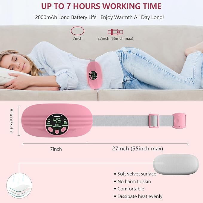 Heating Pad for Period Cramps Portable Cordless 3S Fast Period Heating Pad Cramp Relief with 3 Heat Levels and 3 Massage Modes Menstrual Electric Waist Wrap Belt for Pain Relief Gifts for Her
