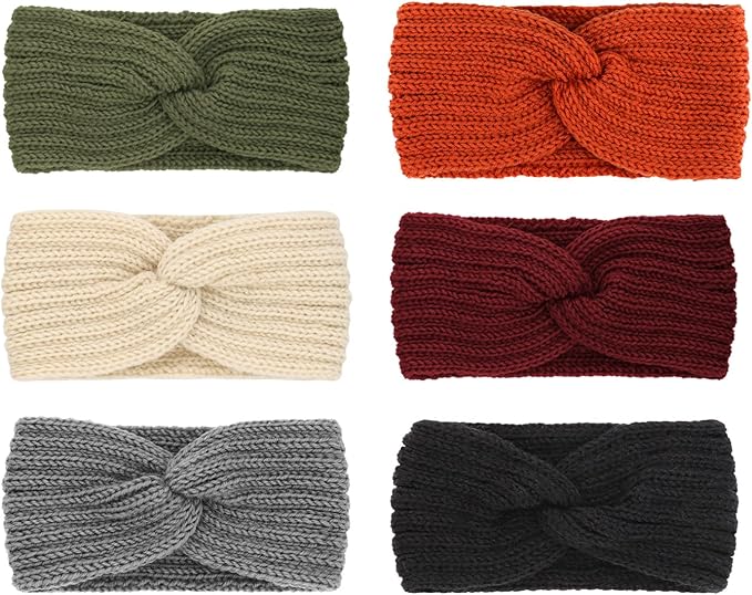 DRESHOW Winter Knit Chunky Headbands for Women Crochet Turban Knitted Ear Warmer Fashion Head Wrap 6 Pack