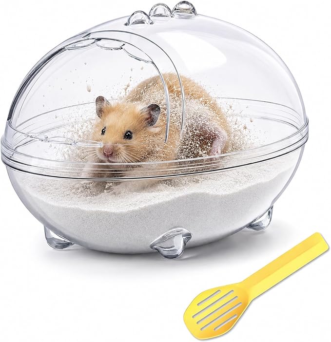 Clear Hamster Sand Bath, Dinosaur Sandbox Hideout with Scoop (M) | Anti-Scatter Sandbox, For Dwarf Hamsters Gerbils Mice, Hideout & Sand Bath Container