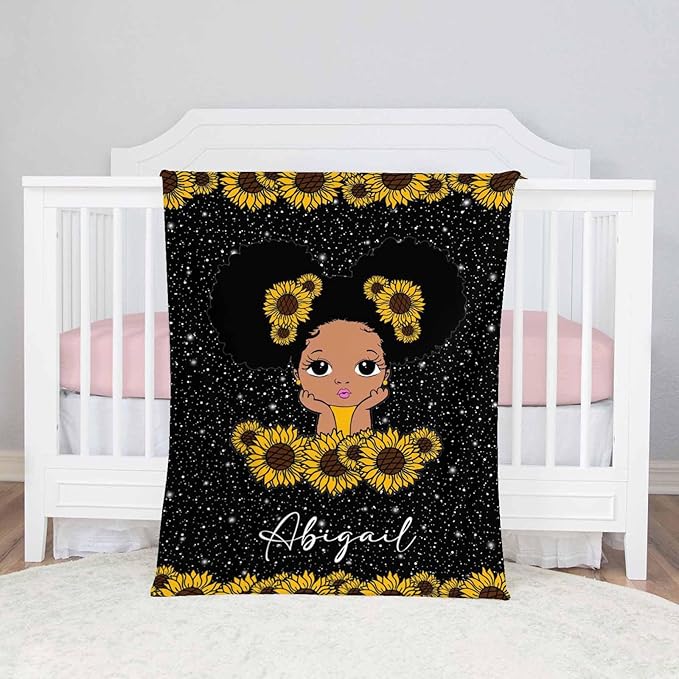 Personalized Blankets with Name for Girls Print Blanket Flannel Personalized Gifts for Girl Daughter Mom Grandma Super Soft Throws and Blankets Black Girl Blanket Birthday Gift