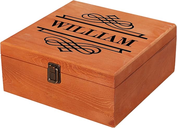Personalized Keepsake Memory Box Custom Name Wooden Decorative Storage Box with Lids, Christmas Gift Box for Women Men Customized Gifts for Birthday Anniversary Wedding Graduation