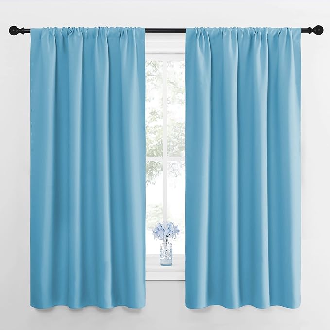 NICETOWN Kitchen Curtains, Short Blackout Drapes, Teal Blue, 42" Wide by 54" Long, 2 PCs, Thermal Insulated Blackout Curtain Panels for Kids Room, Play Room