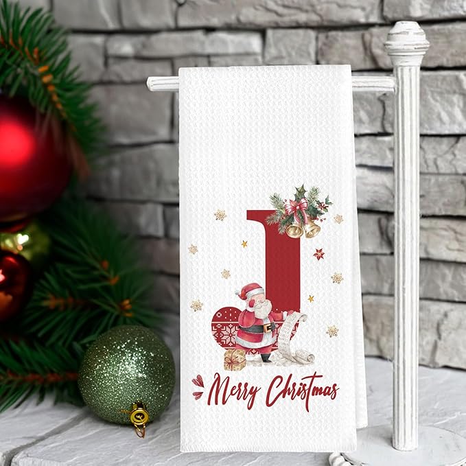 Christmas Initial Letter J Kitchen Towels Personalized Gifts Dish Towels Hand Towels for Kitchen Decorations, Christmas Birthday Gifts for Women, 24x16 Inch