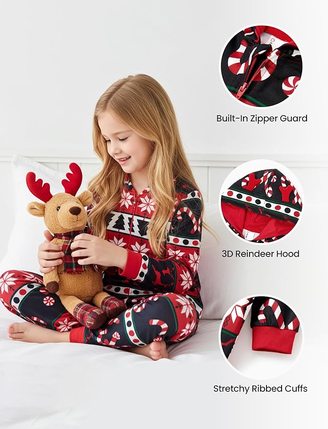 PATPAT Matching Family Christmas Onesie Pajamas – Holiday Hooded Jumpsuit Sleepwear PJs Couples Xmas Loungewear with Socks