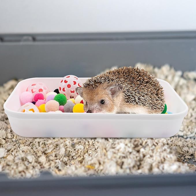 2 Set Hedgehog Dig Box Tray Set, Including Multicolor Furry Balls and Ball Bell Toy, Enrichment Toy Hedgehogs Cage Accessories for Hamster Guinea Pig Ferret Kitten