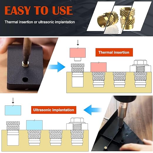 400Pcs Threaded Inserts, M2 M2.5 M3 M4 M5 M6 Female Thread Metric Knurled Nuts Assortment Kit, Brass Heat Set Insert for Plastic and 3D Printing Components (Threaded Inserts Ket)