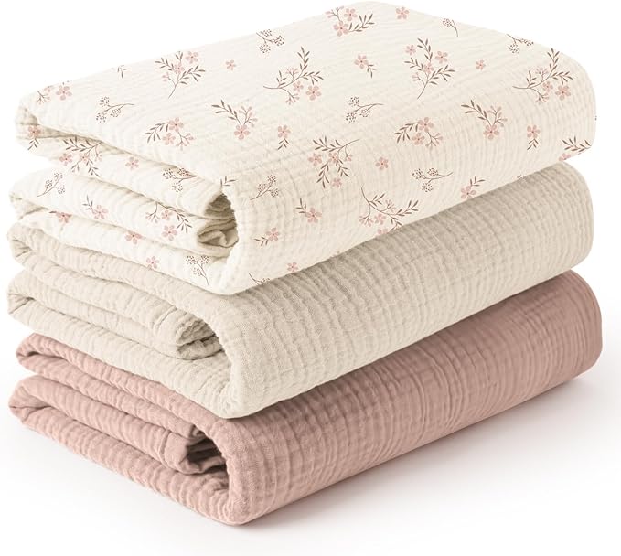 Konssy 3 Pack Muslin Swaddle Blankets for Unisex, Newborn Receiving Blanket, Large 47 x 47 inches, Soft Breathable Muslin Baby Swaddles for Boys & Girls