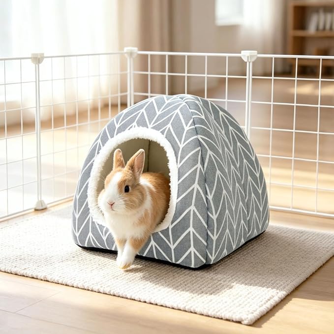 Guinea Pig Hideout Bed, Dwarf Rabbit House Cave | Cozy Hide-Out Cage Accessories for Little Bunny, Hedgehog, Ferret, Chinchilla & Other Small Animals, Grey