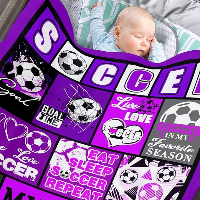 D-Story Personalized Custom Blankets with Name, Monogrammed Soccer Blanket Gifts for Kids & Baby
