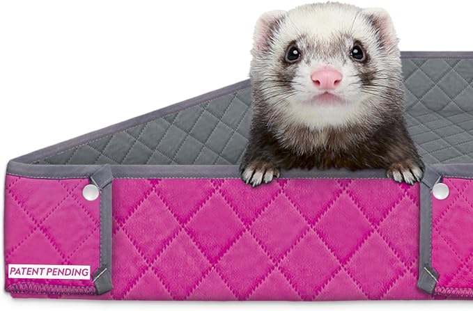 Paw Inspired Reversible Critter Box, Critter Nation, Gray/Pink | Washable Fleece Liner for Critter Nation/Ferret Nation Cage, Raised Sides, Bedding, Edge Protected Pee Pads for Small Pets