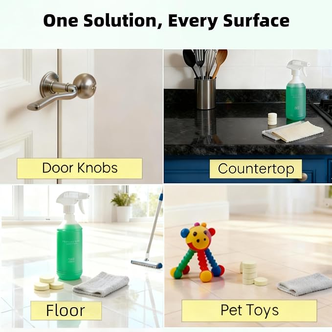 All Purpose Cleaner Spray, All-In-One Countertop Cleaner, Cleaning Supplies for Every Surface, Multi-Surface Cleaner for Home, Kitchen, Bathroom(12 Tablets + 1 Reused Bottle)