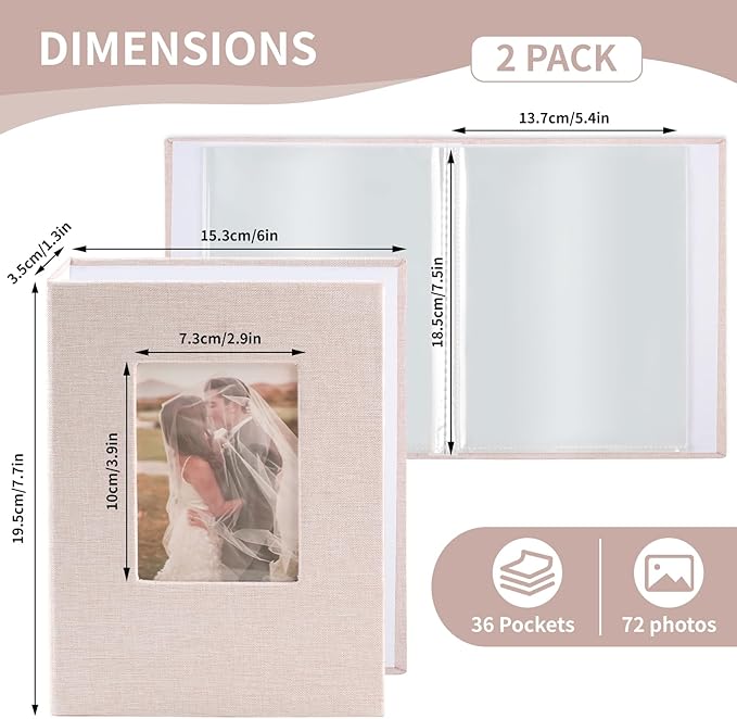 vivinin 2 Pack Photo Album 5x7, Linen Cover Photo Book, Small Photo Album Book for 36 Pockets Hold 72 Pictures, Picture Book for Photos Family Anniversaries Baby Vacations (Off-White)