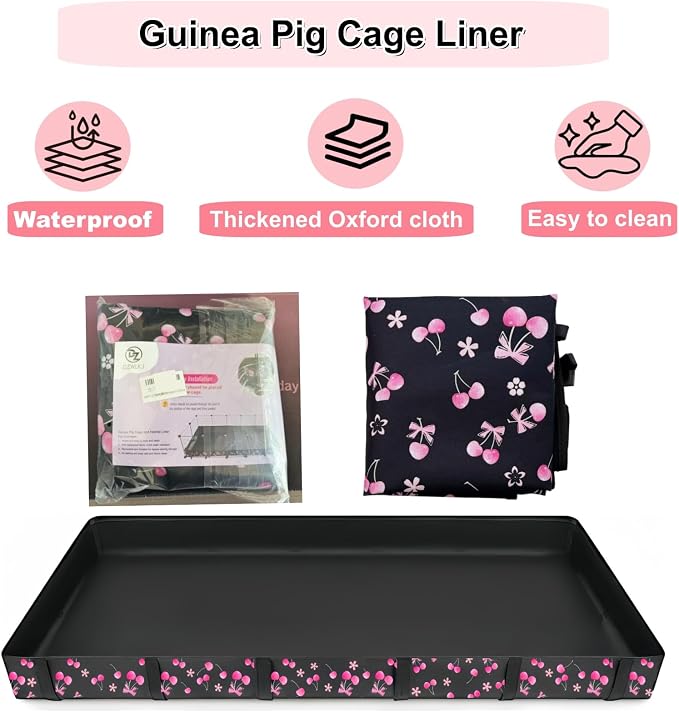 DZWLKJ Waterproof Guinea Pig Cage Liner,Washable Tarp Bottom Base,Cherry Graphic,48"x48", Reusable for Rabbit, Chinchilla, Hedgehog, Ferret & Other Small Animals.