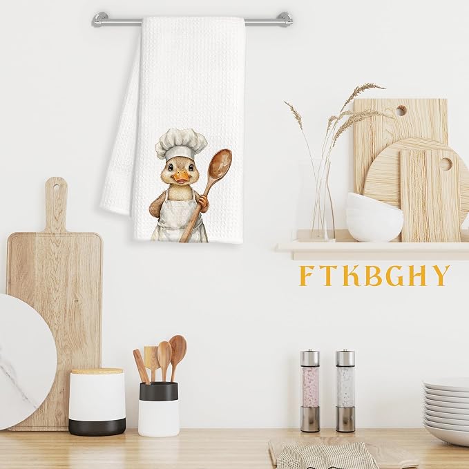 Funny Duck Chef Kitchen Towels, Duck Gifts for Women Men, Chef Gifts, Funny Farm Animal Decorative Dish Hand Tea Towels for Kitchen Bakery, 16x24 Inch