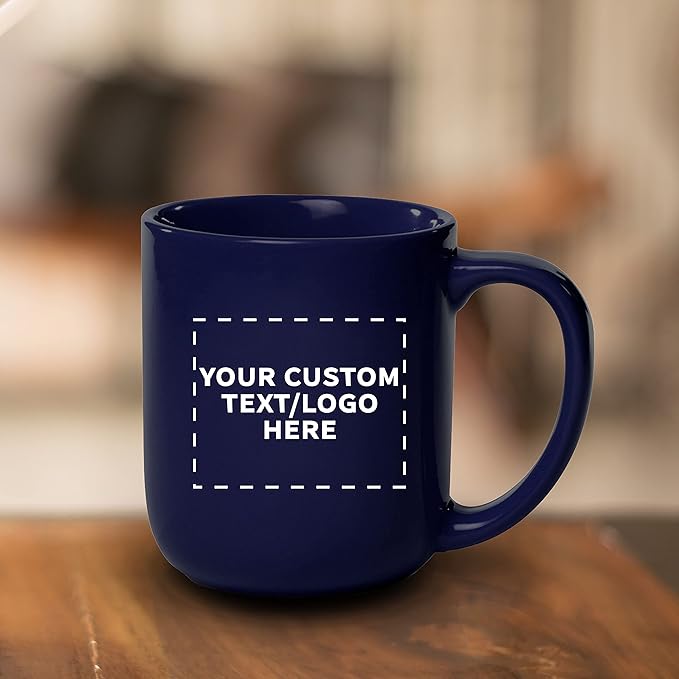 DISCOUNT PROMOS Custom Vibrant Color Glossy Ceramic Mugs 16 oz. Set of 100, Personalized Bulk Pack - Perfect for Tea, Espresso, Cappuccino, Hot Cocoa - Cobalt Blue