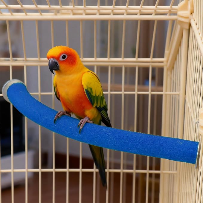 Rypet 90-Degree Parrot Perch for Cage Corner, Quartz Bird Perch (Blue S) | For Paw Grinding Clean Stick Exercise, Rough Quartz Surface, Cage Accessorie, Small Parakeets Cockatiel Conures