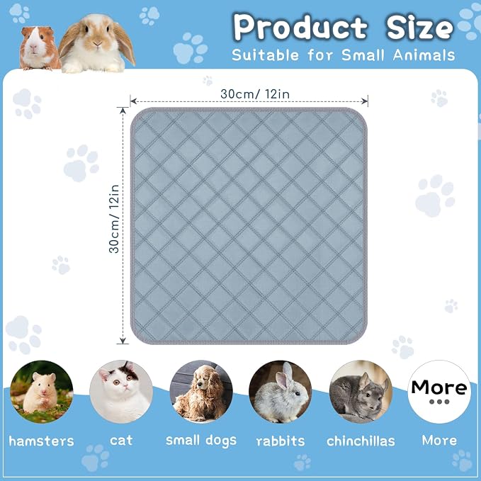 6 Packs Washable Guinea Pig Cage Liners, Waterproof Guinea Pig Pee Pads Reusable Absorbent Bedding Anti Slip Mats for Small Animals Bunny Rabbit Hamster (12 x 12in)