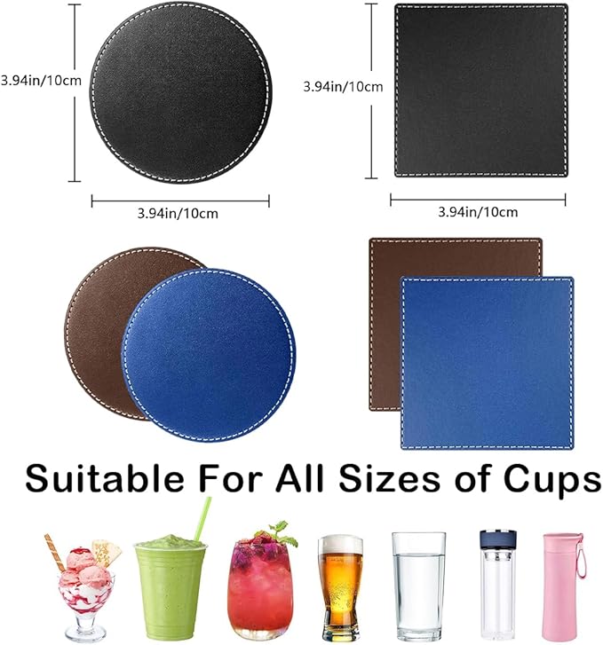 Custom Name Coasters, Personalized Monogram Split Letter PU Leather Coaster, Customize Non-Slip Heat Resistant Waterproof Reusable for Coffee Table Bar Beer Wine Cup Housewarming Home Wedding Party