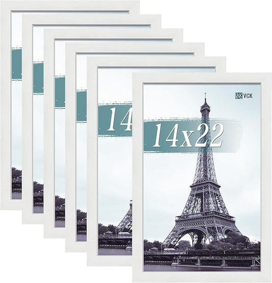 VCK 14x22 Picture Frames white Set of 6, Wide Border Wood Poster Frame, Multi-Directional Display Family Photos, Office Prints, Studio/Gallery Artwork, Woodgrain Series, Wall Hanging