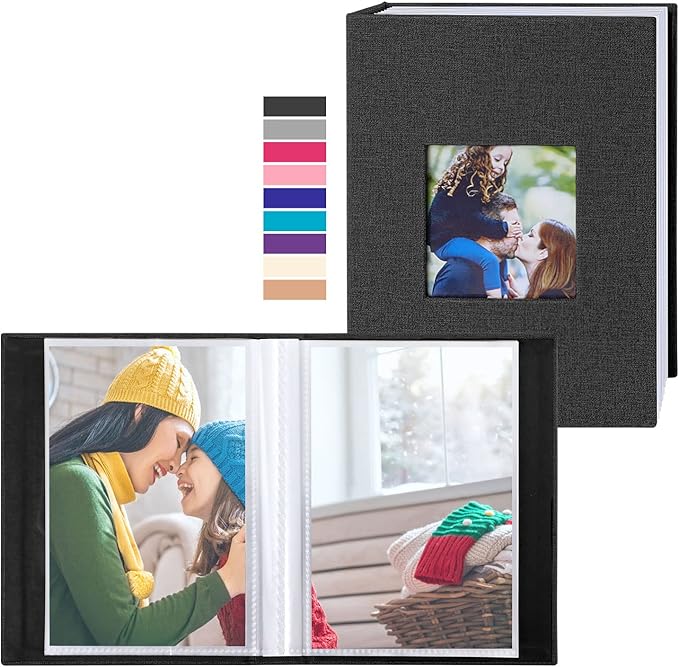 Ywlake Photo Album 4x6 50 Pockets 2 Packs, Small Mini Capacity Linen Photo Album Bulk Sets, Each Pack Holds 50 Top Loader Vertical Only Picture for Kids Boy Girls Black