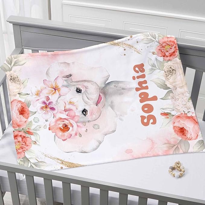 D-Story Ship Next Day, Custom Blankets Personalized Throw Blanket with Names Customized Elephant Blanket for Girls Kids Adult Birthday Gift