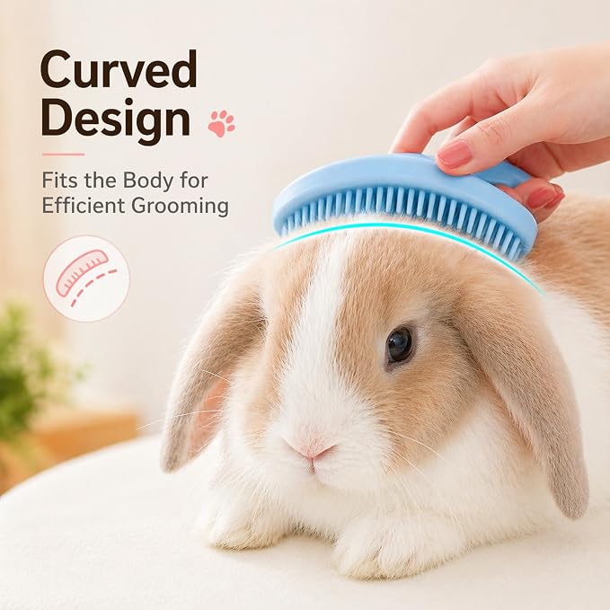 Small Silicone Grooming Brush for Guinea Pigs & Small Pets | Small Pet Fit | Soft Low-Stimulation Brush | Curved Pet Fit | Daily Bonding | Rinse-Clean Head