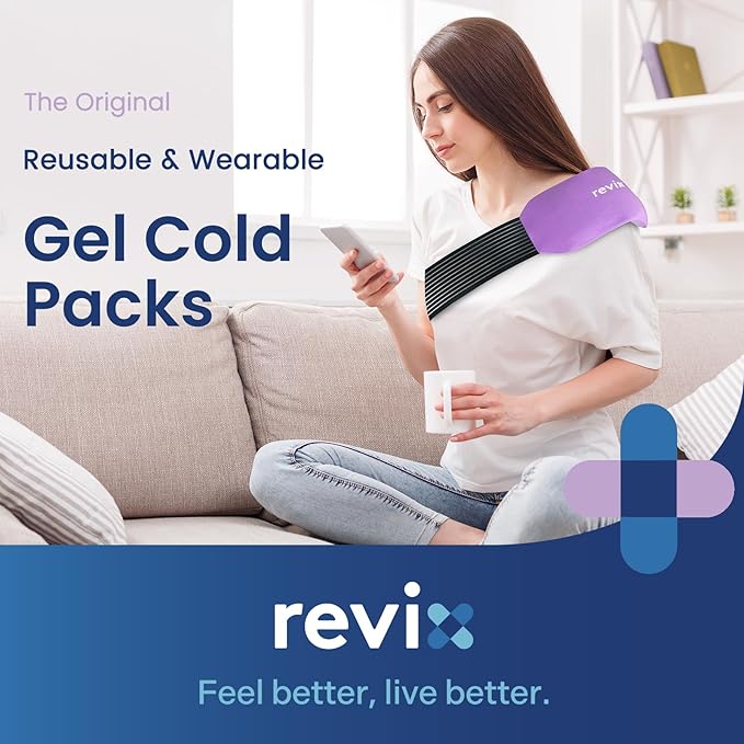 REVIX 2-Pack Gel Ice Packs Reusable with Soft Cover, 10"x 5" Multi-Use Cold Packs for Injuries, Hot Cold Gel Packs for Elbow, Neck, Back, Shoulders, Ankles, Purple