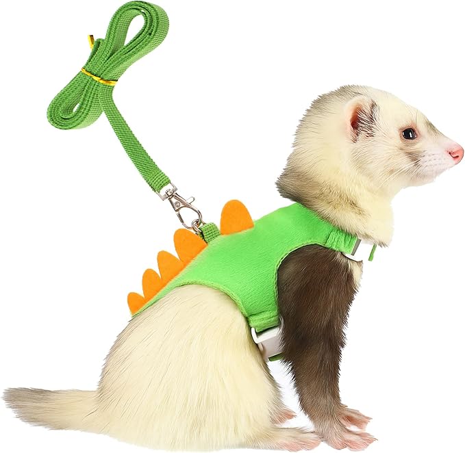 Ferret Harness and Leash Set Small Animals Vest Harness with Safe Bell Dinosaur Shaped Leash Set for Baby Rabbit Guinea Pig Teacup Chihuahua Mouse and Other Small Pet